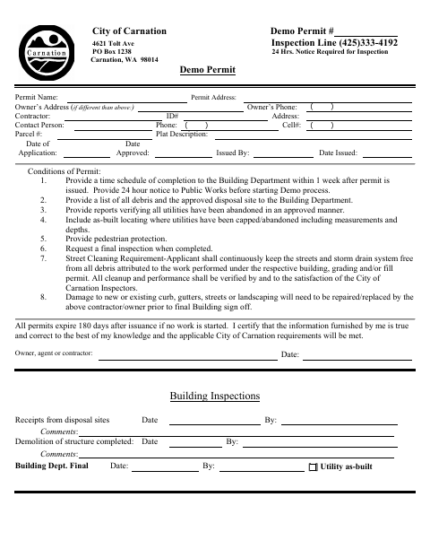 First page of the Demo Permit