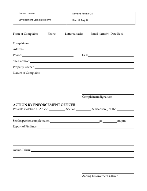 First page of the Development Complaint Form