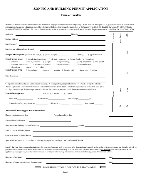First page of the Zoning and Building Permit Application