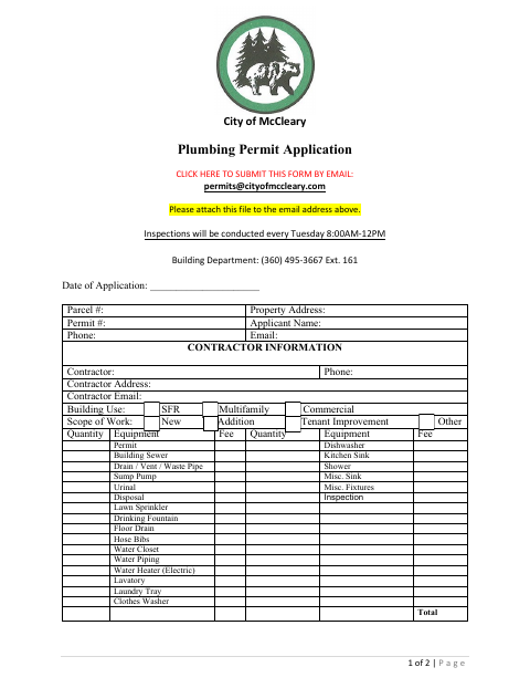 First page of the Plumbing Permit Application