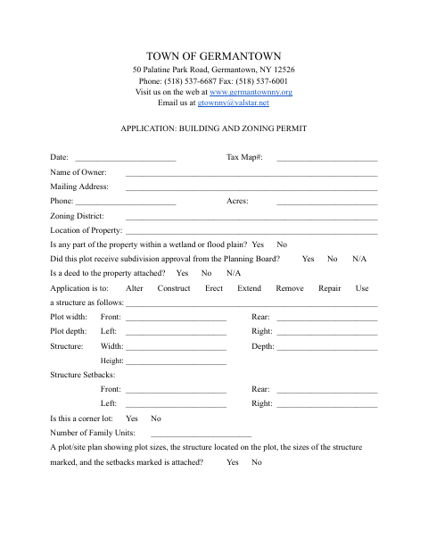 First page of the Building and Zoning Permit Application