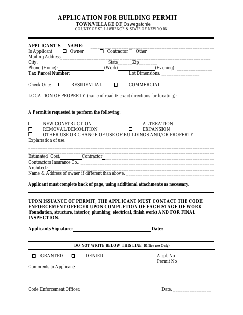 First page of the Application for Building Permit