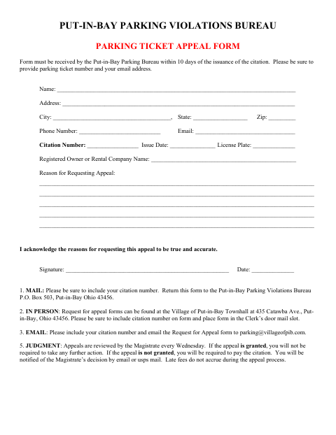 First page of the Parking Ticket Appeal Form