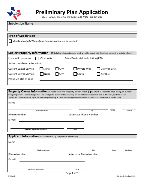 First page of the Preliminary Plan Application