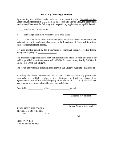 First page of the SAVE Affidavit for Occupational Tax Certificate