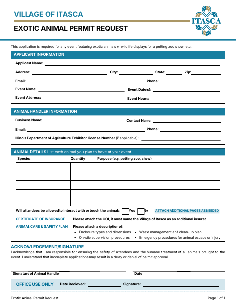First page of the Exotic Animal Permit Request