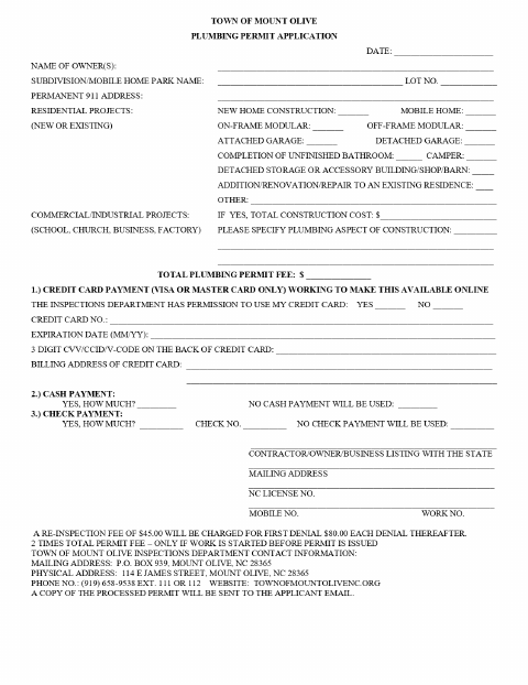 First page of the Plumbing Permit Application