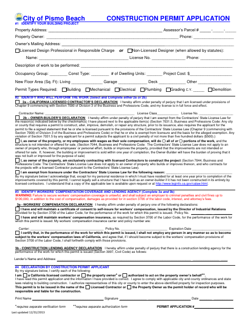 First page of the Construction Permit Application