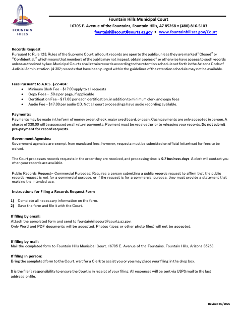 First page of the Municipal Court Records Request