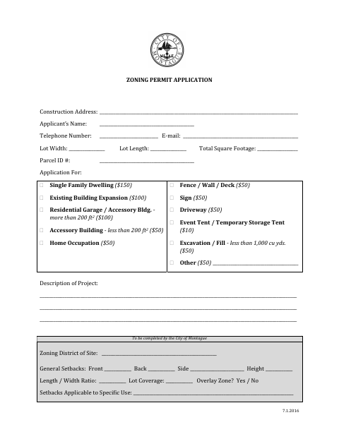 First page of the Zoning Permit Application