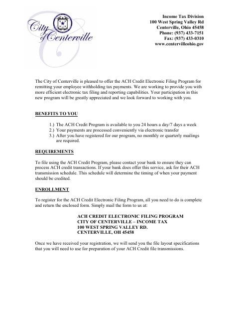 First page of the Authorization Form for Electronic Funds Transfer