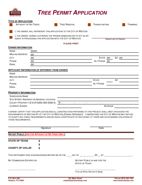 First page of the Tree Preservation Application