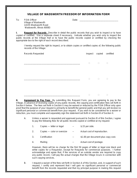 First page of the Freedom of Information Request Form