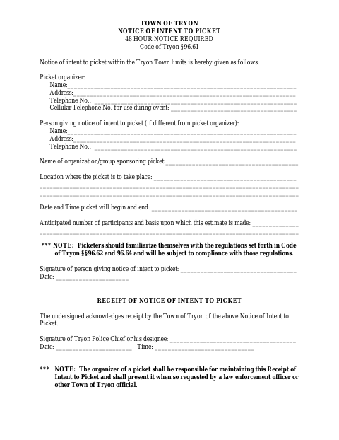 First page of the Notice of Intent to Picket