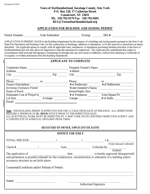 First page of the Application for Building and Zoning Permit