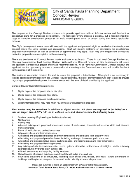 First page of the Concept Review Application