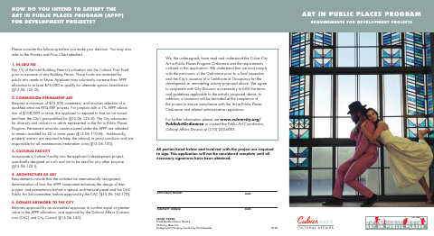 First page of the Art in Public Places Program Requirement Application
