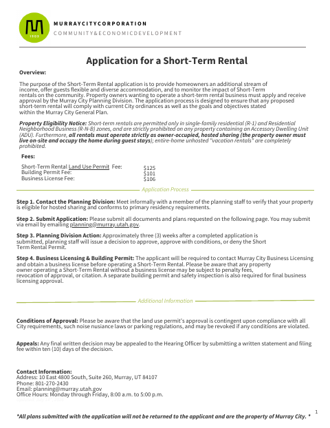First page of the Short-Term Rental Application
