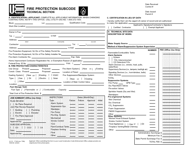 First page of the Fire Protection Subcode Technical Section