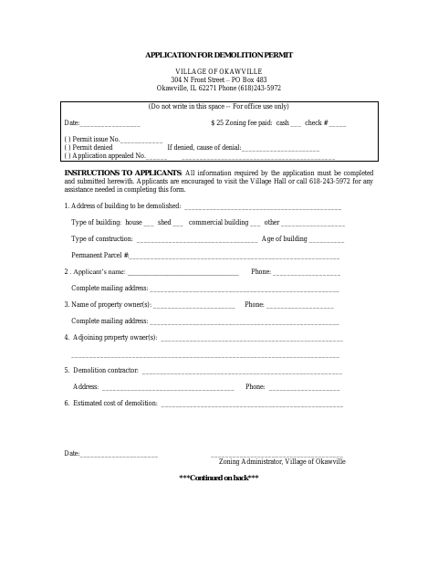 First page of the Demolition Permit Application