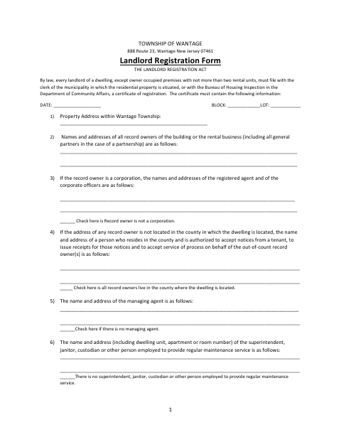 First page of the Landlord Registration Form