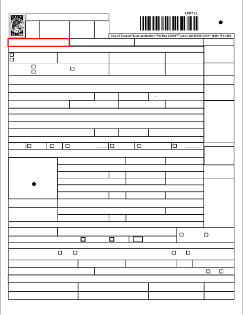 First page of the Business License Application