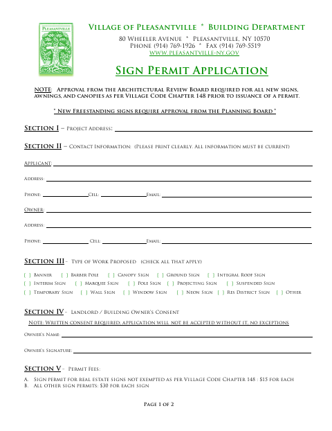 First page of the Sign Permit Application