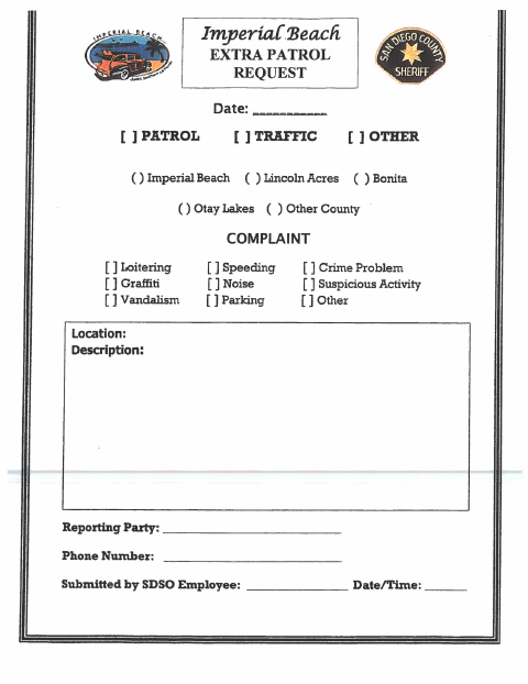 First page of the Sheriff Extra Patrol Request