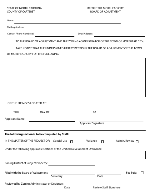 First page of the Petition to the Board of Adjustment
