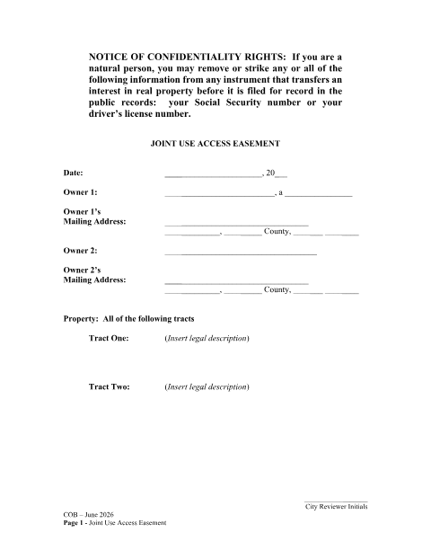 First page of the Joint Use Access Easement
