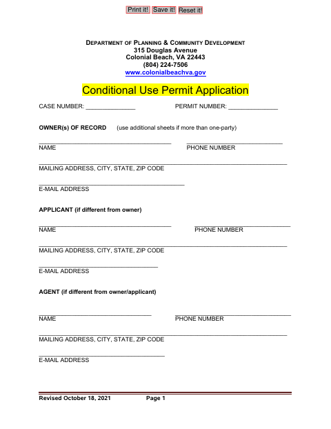 First page of the Conditional Use Permit Application
