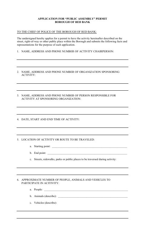 First page of the Application for Public Assembly Permit
