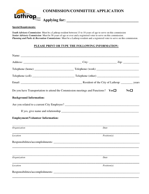 First page of the Commission/Committee Application