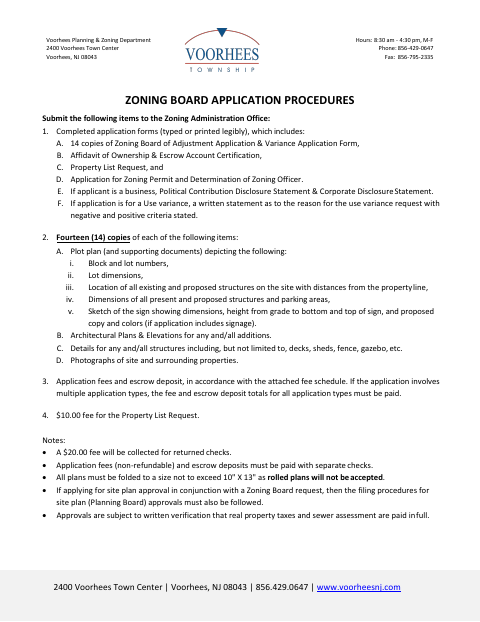 First page of the Zoning Board Application