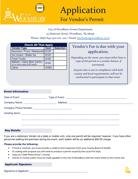 First page of the Application for Vendor’s Permit