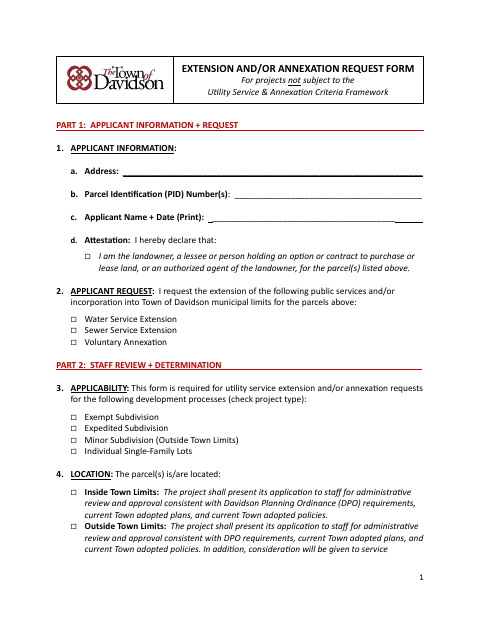 First page of the Extension and/or Annexation Request Form