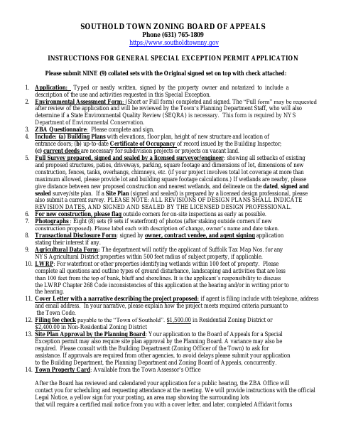 First page of the General Special Exception Application
