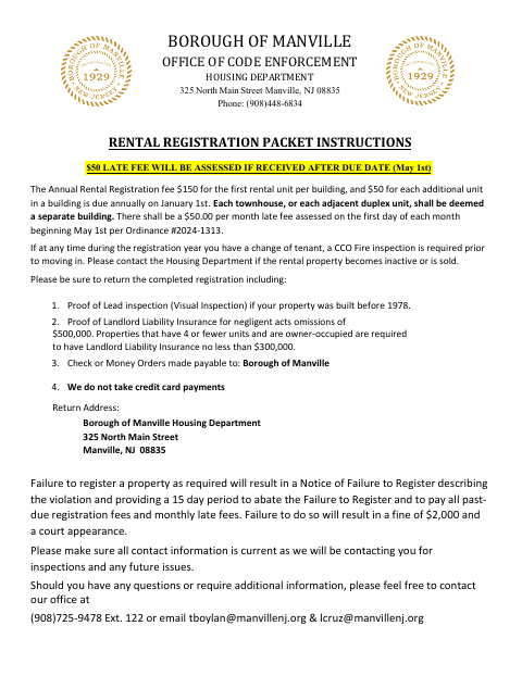 First page of the Rental Registration Application