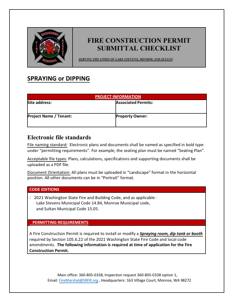 First page of the Spraying or Dipping Submittal Checklist