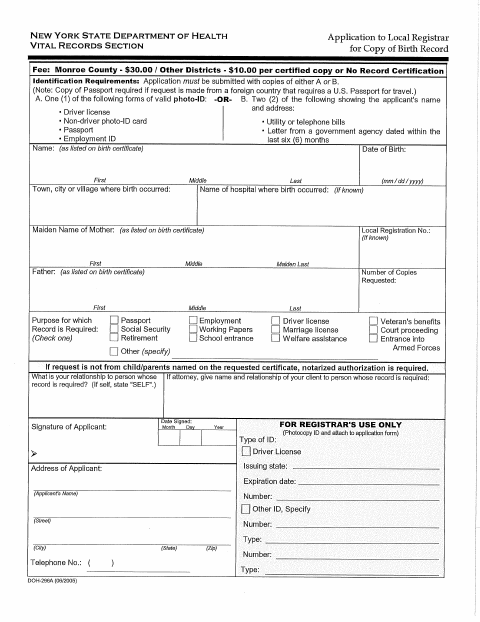 First page of the Birth Certificate Copy Application