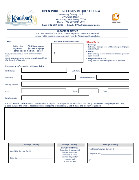 First page of the Open Public Records Request Form