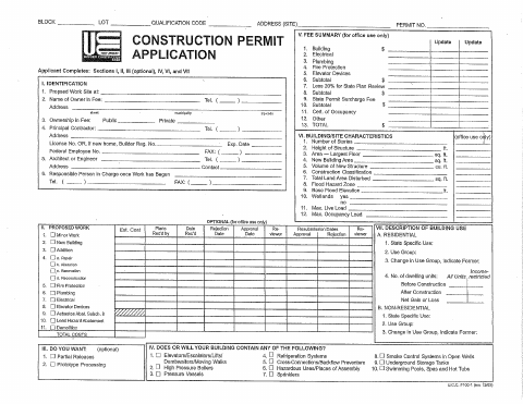 First page of the Uniform Construction Application