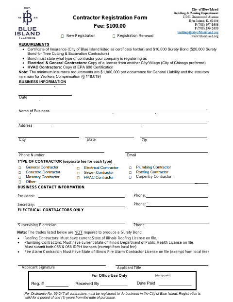 First page of the Contractor Registration Form