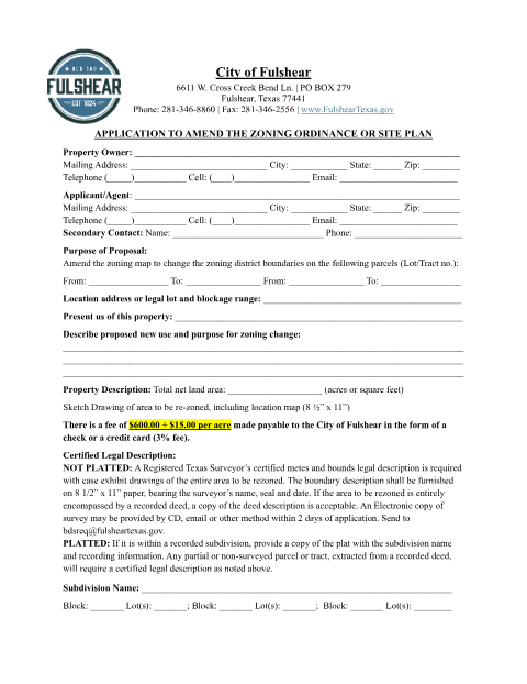 First page of the Zoning Change Application