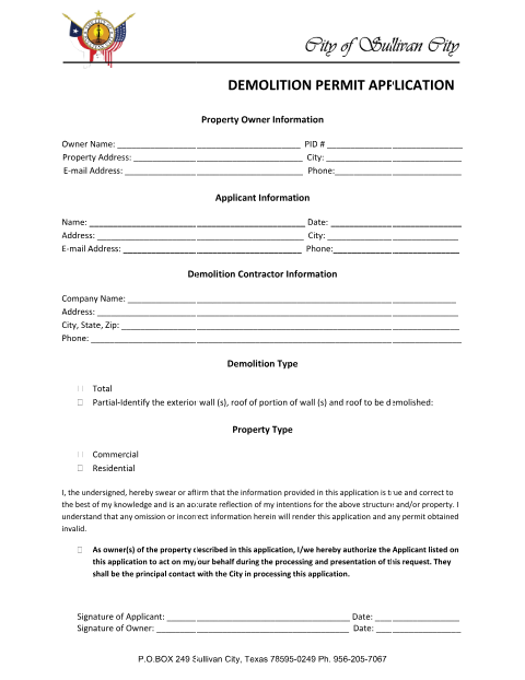 First page of the Demolition Permit Application