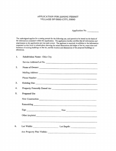 First page of the Zoning Permit Application