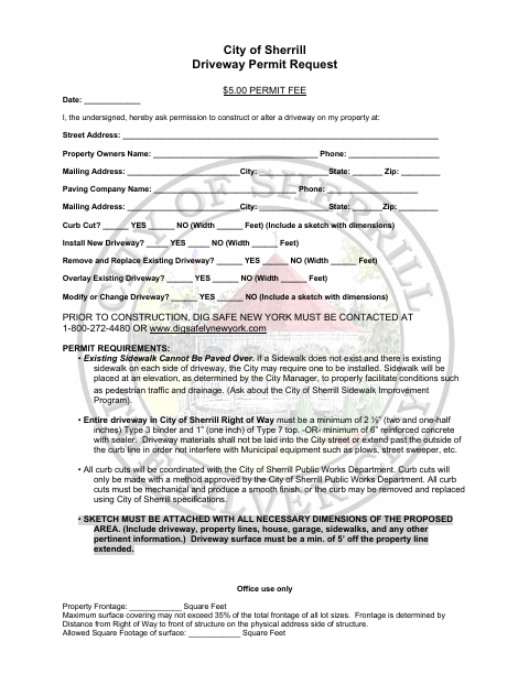 First page of the Driveway Permit Request