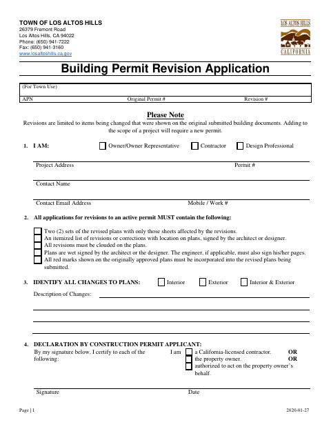 First page of the Building Permit Revision Application