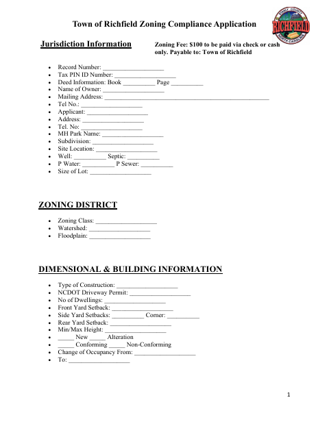 First page of the Zoning Compliance Application
