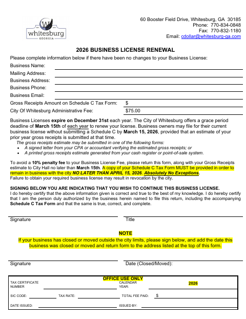 First page of the Business License Renewal And Affidavits